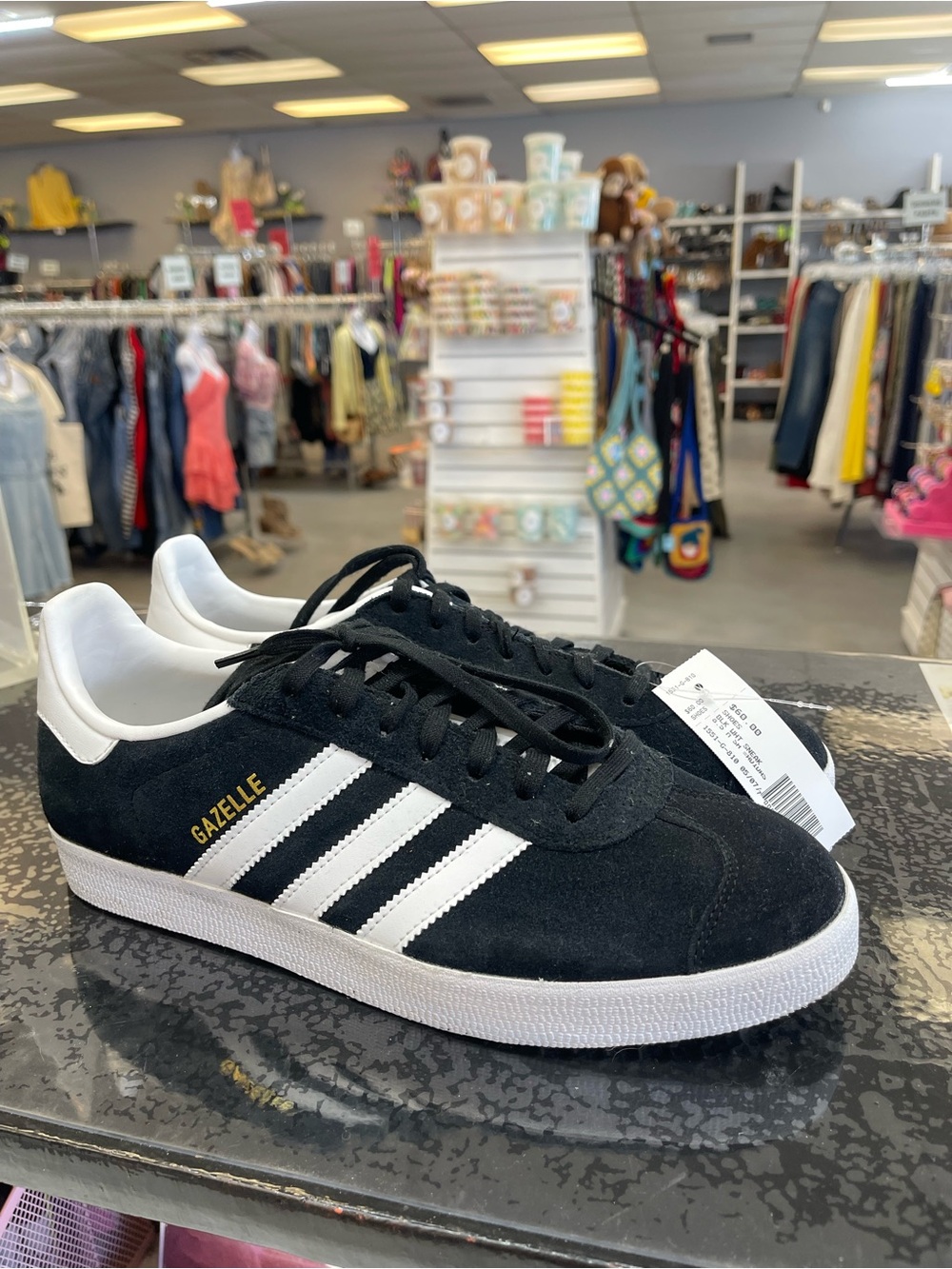 adidas Gazelle Black Suede Sneaker with White Stripes